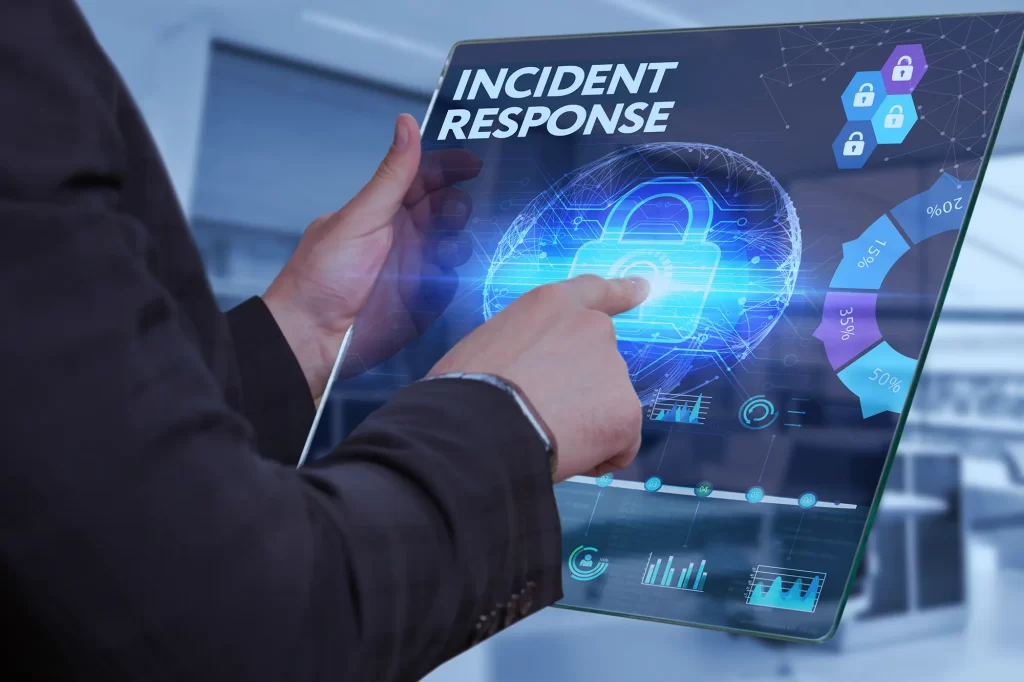 man touching a screen with incident response text