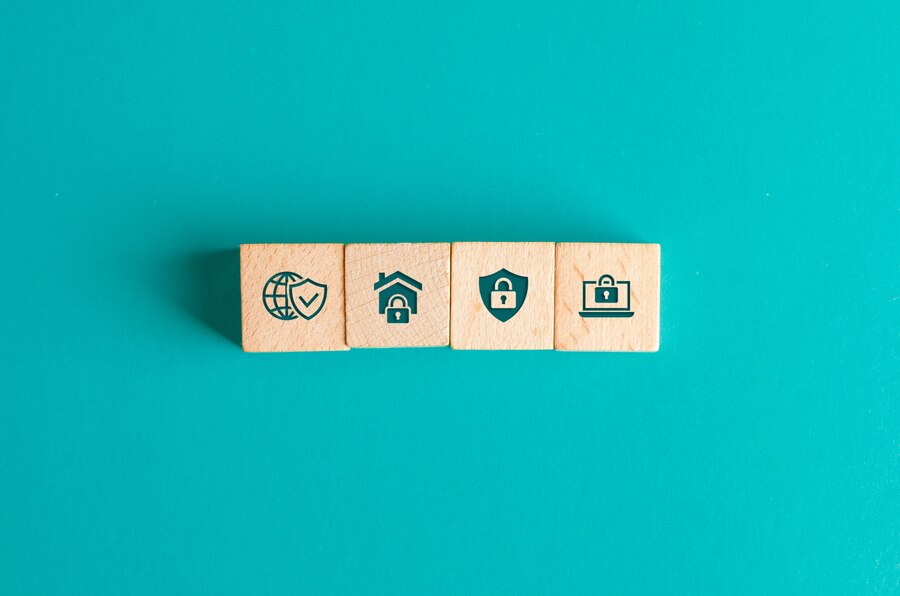 security concept icons in wood